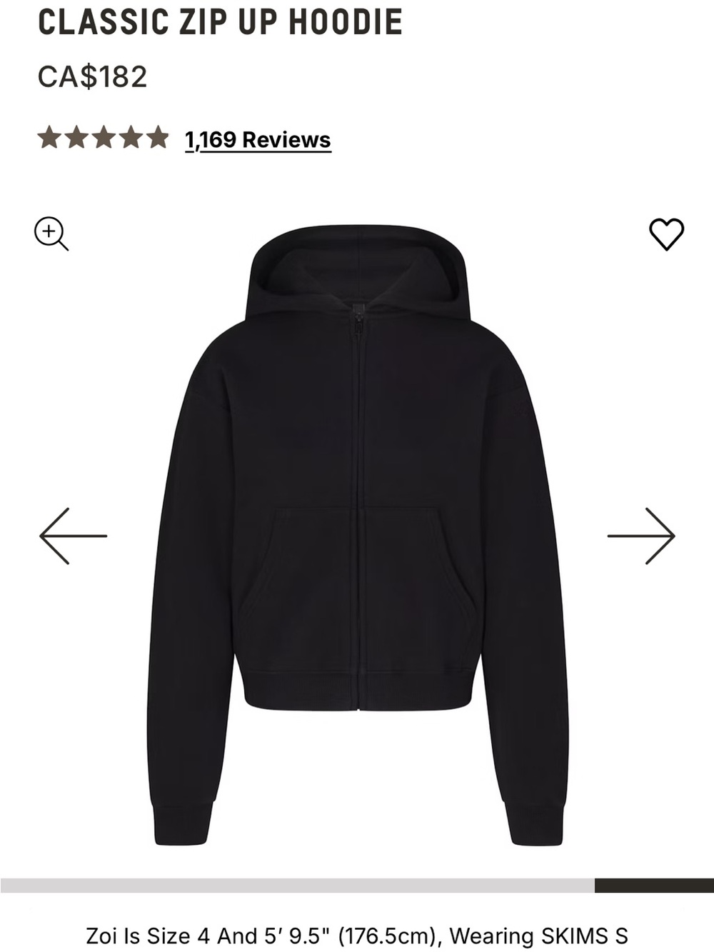 SKIMS Classic Zip Up Hoodie - Black